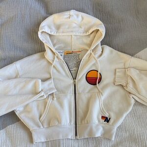 NWT Aviator Nation Sunset Patch Crop Zip Hoodie